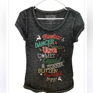 Rocker Girl reindeer Christmas Shirt. JR Size small (3/5) lightweight glitter